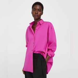 Theory Oversized Shirt in Cotton, Carnation, Size Small, NEW WITH TAGS